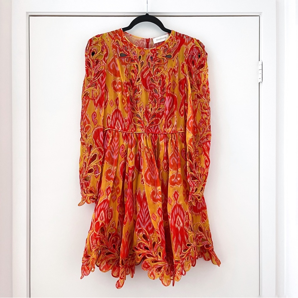 NWOT Zimmermann Gold Ikat Brightside Rouleaux Mini Dress 0